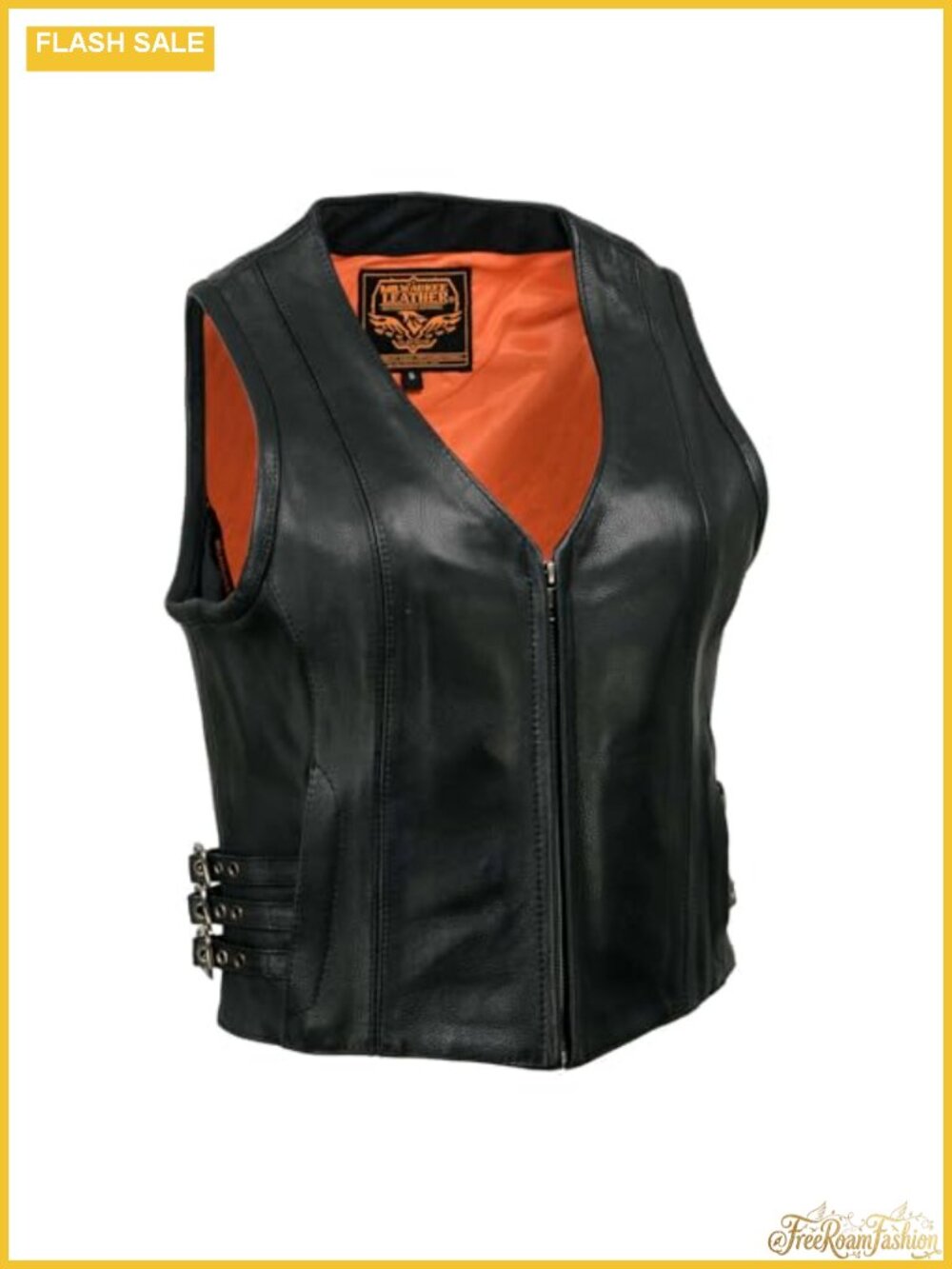 Leather Motorcycle Vest Concealed Carry Zippered Front Side Buckles